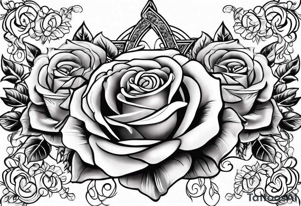 Three roses with stars and a cross tattoo idea
