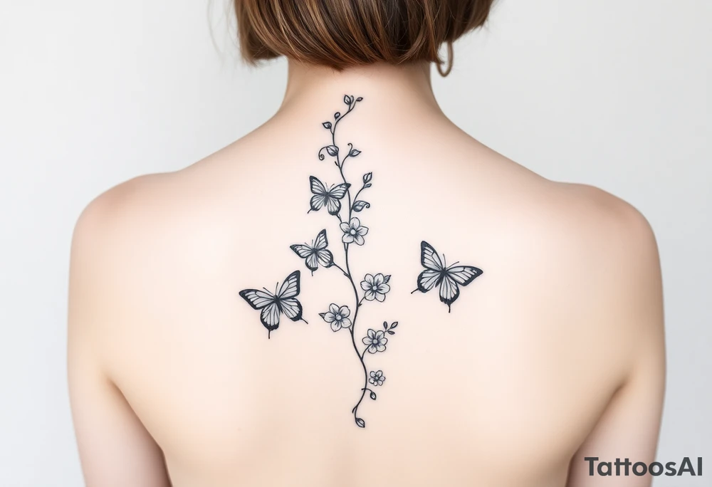 Flower vine with butterflies spine tattoo tattoo idea