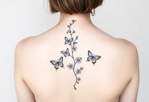 Flower vine with butterflies spine tattoo tattoo idea