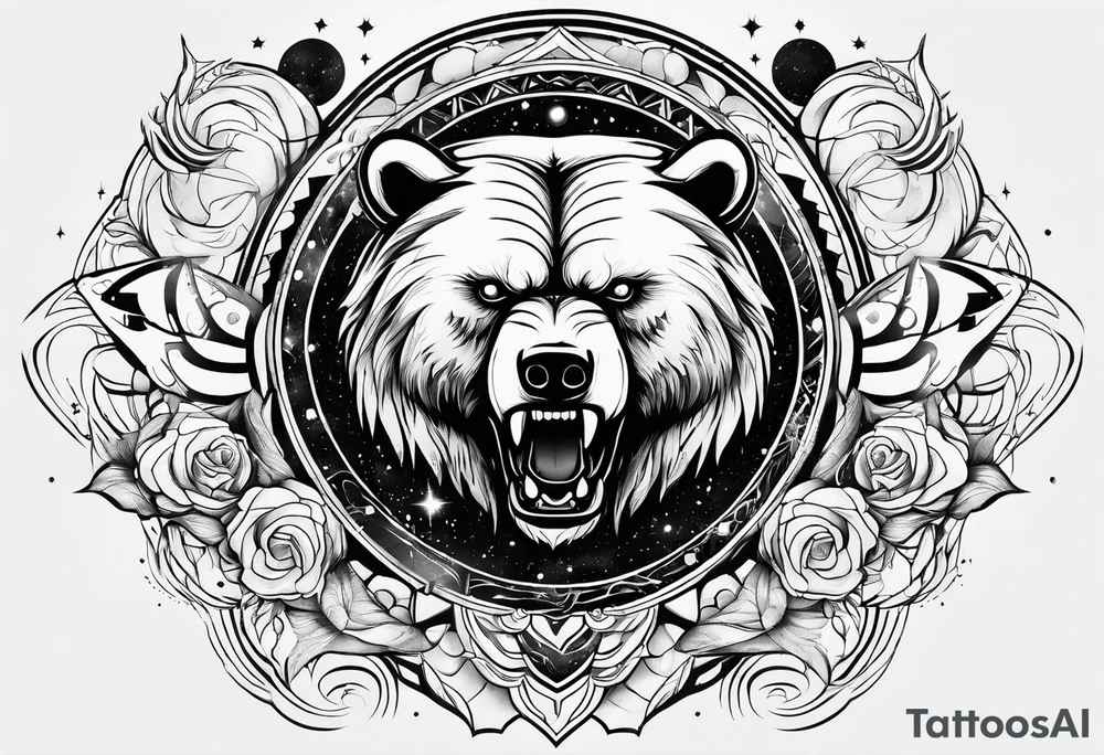 Ripping bear claw cosmic space tattoo idea