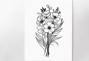 Flower bouquet with 5 flowers skinny tattoo idea