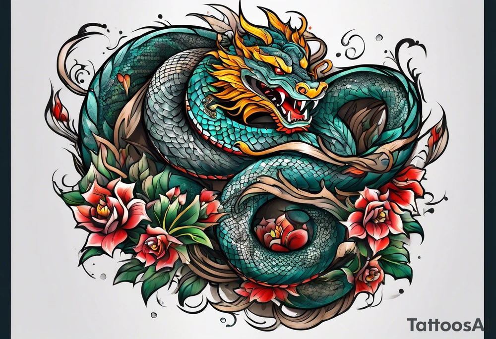 World serpent fighting in a typhoon tattoo idea