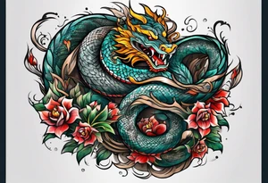 World serpent fighting in a typhoon tattoo idea