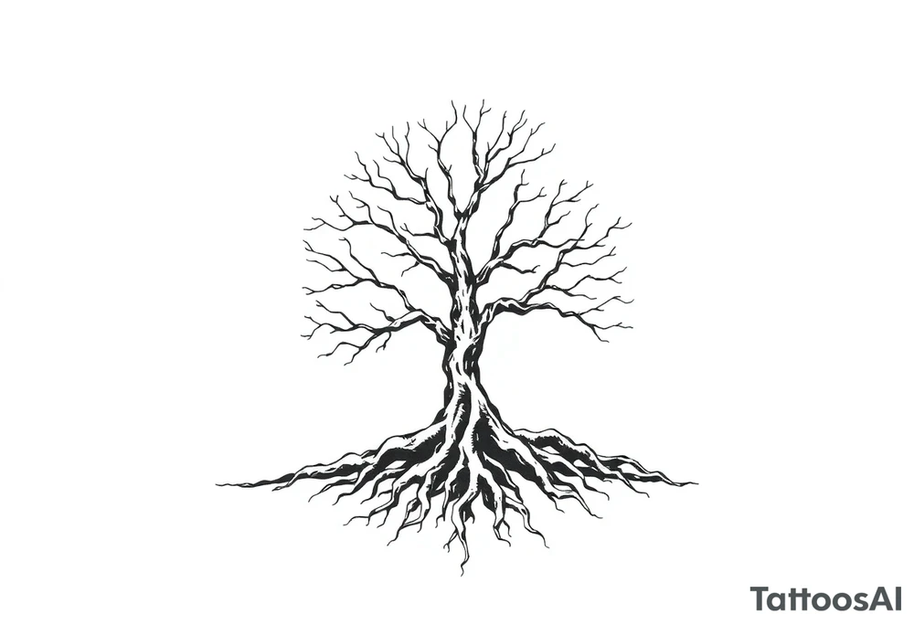 tree with 6 branches and 6 roots tattoo idea