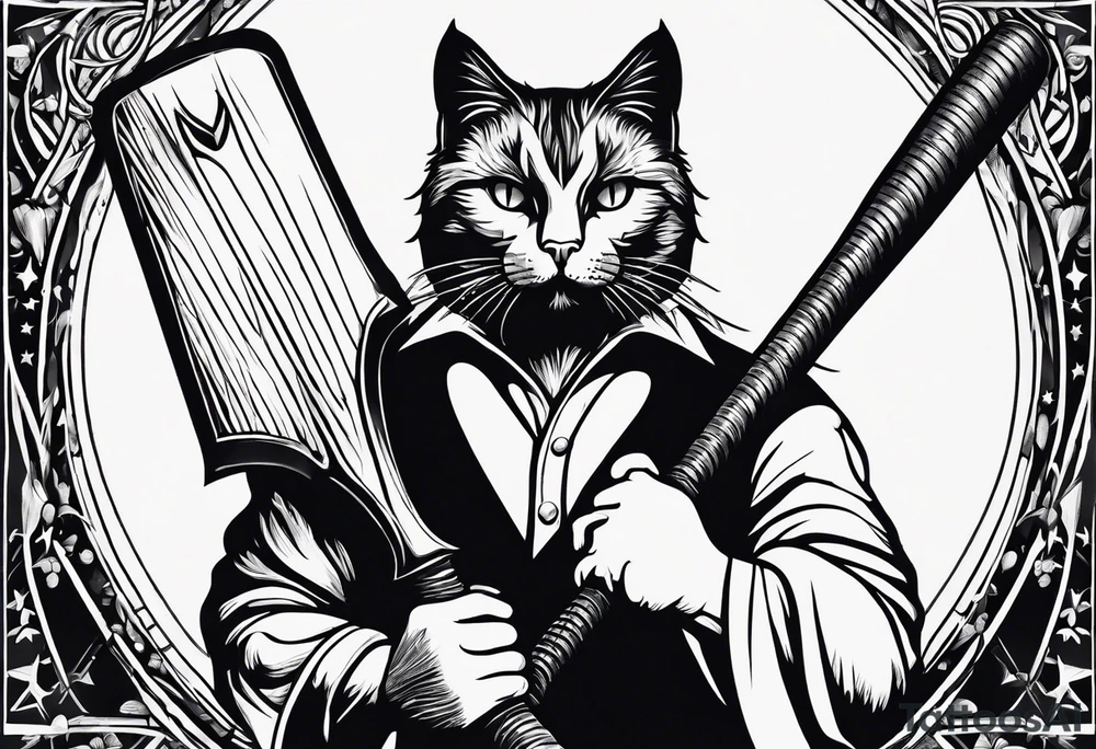 black cat hold a baseball bat on forearm tattoo idea