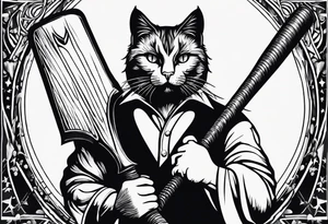 black cat hold a baseball bat on forearm tattoo idea