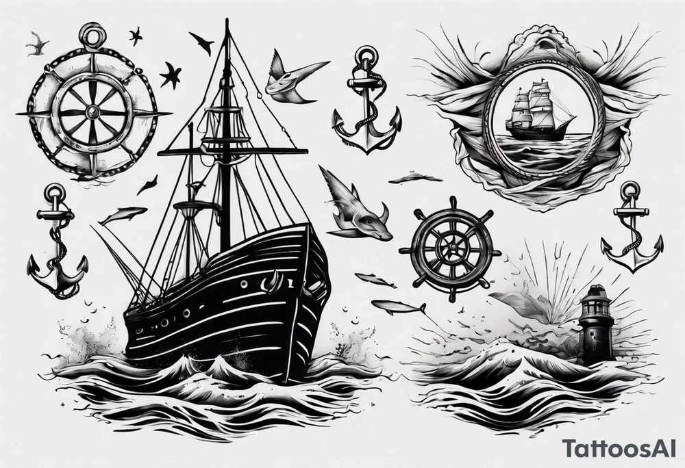Nautical scene sunken ship tattoo idea