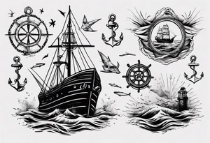 Nautical scene sunken ship tattoo idea
