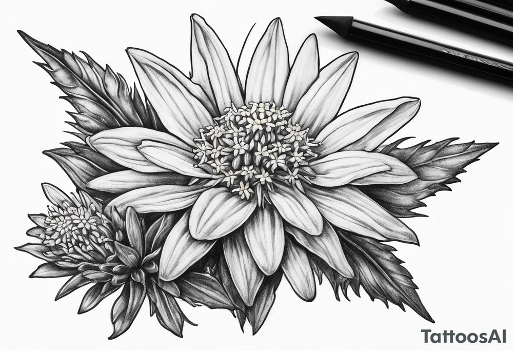 Fuzzy Edelweiss flower on a mountain tattoo idea