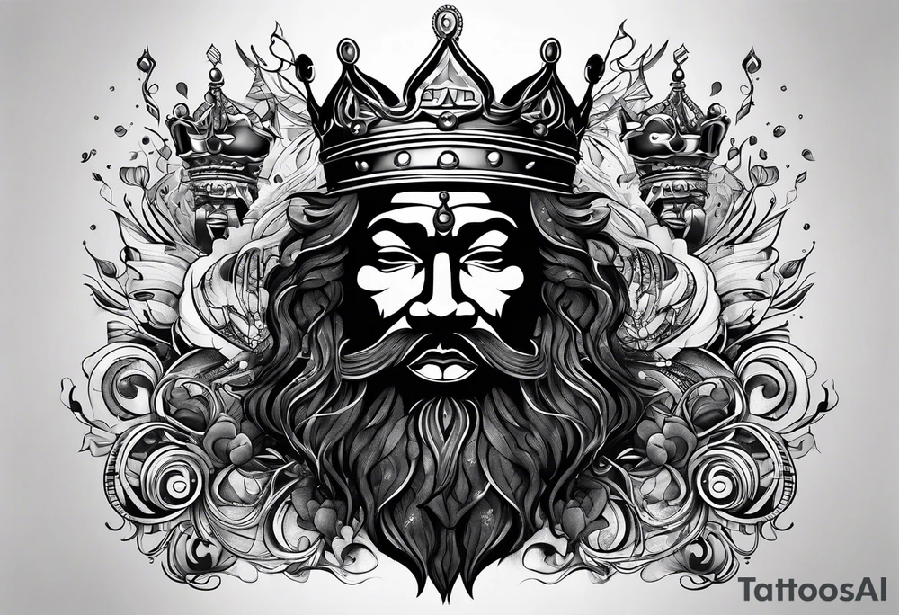 A black king surrounded by music tattoo idea