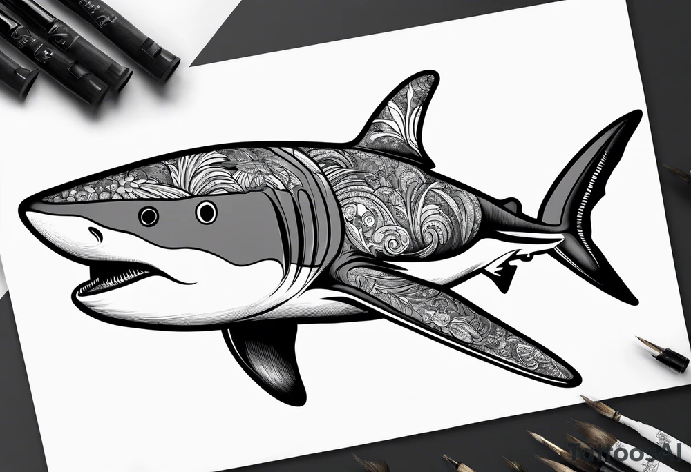 aerial view of a white tipped reef shark tattoo idea