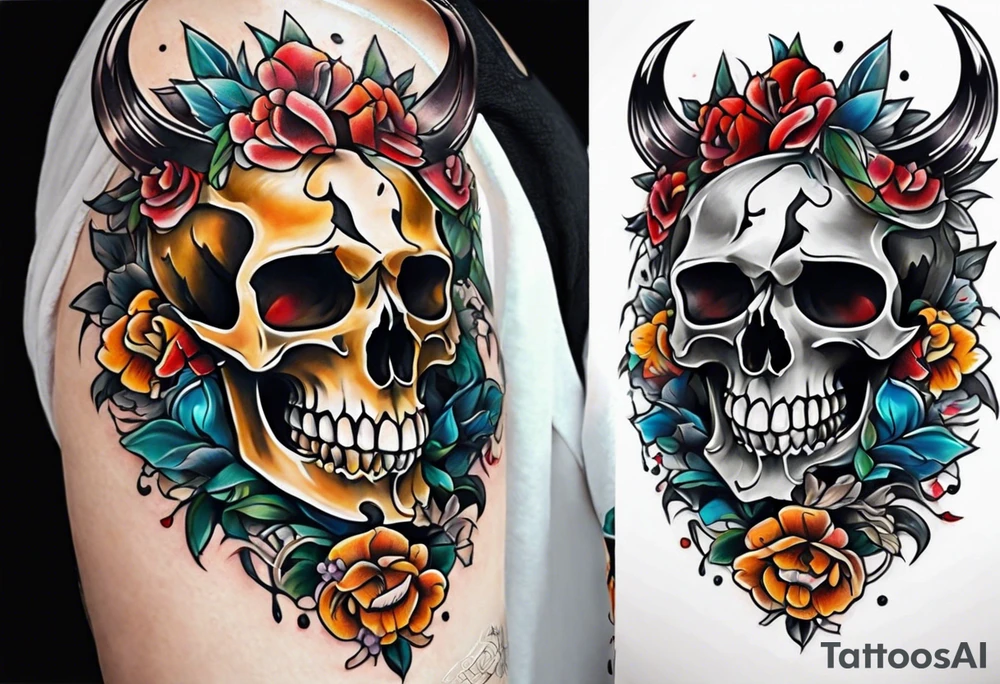 Bold Neo traditional animal skull broken tattoo idea