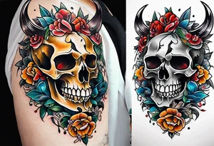 Bold Neo traditional animal skull broken tattoo idea