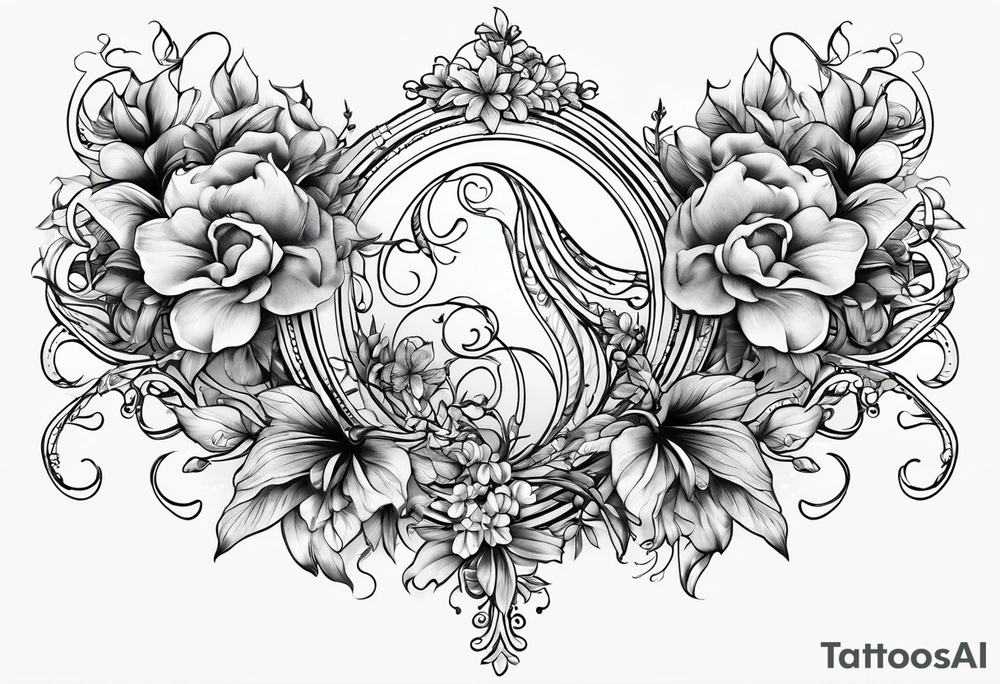 J with vines and small flowers around it tattoo idea