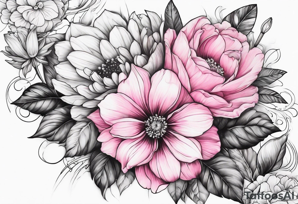 Flowers pink sleeve tattoo idea