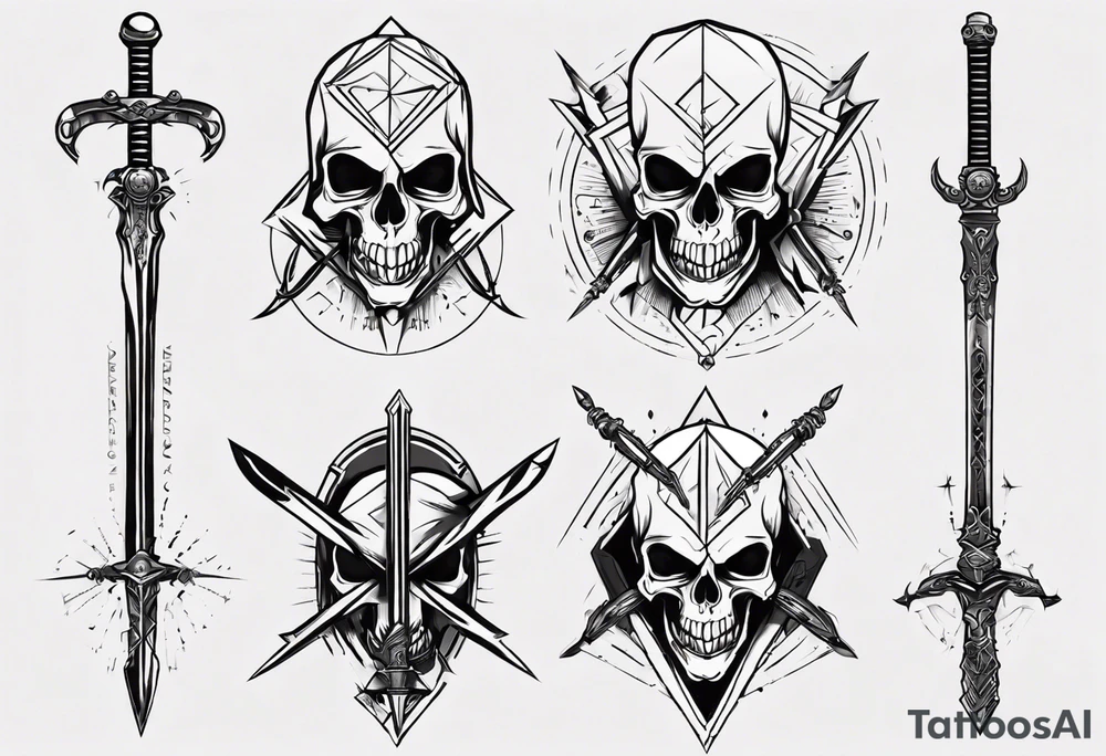 hooded skull sword tattoo idea
