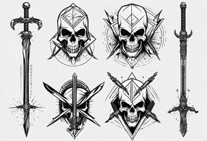 hooded skull sword tattoo idea