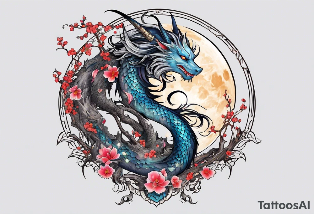 Moon fairy dragon tattoo idea