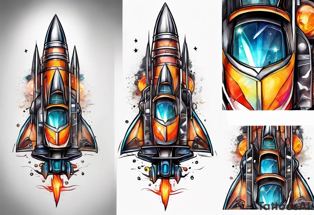 futuristic rocket time machine car tattoo idea