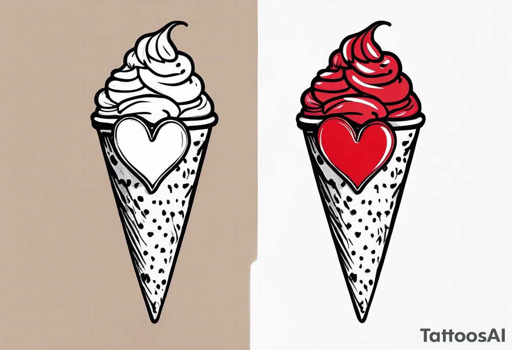 sketch chocolate chip ice cream cone with one red heart tattoo idea