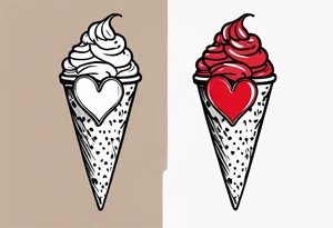 sketch chocolate chip ice cream cone with one red heart tattoo idea