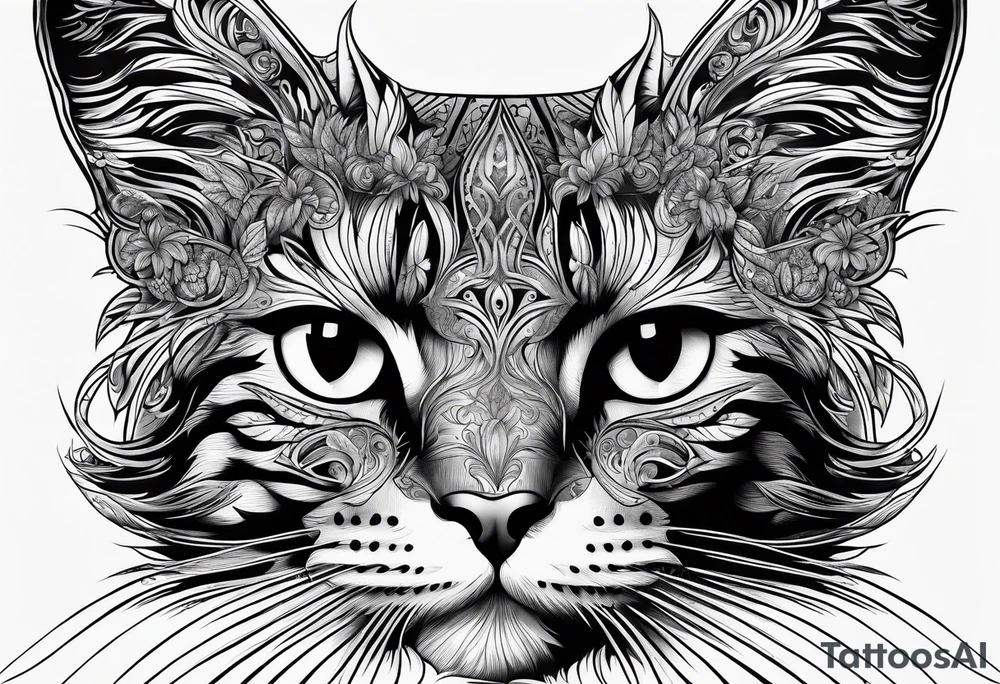 Long hair cat, regal, face tattoo idea