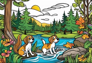 River swamp with beagles squirrel hunting tattoo idea