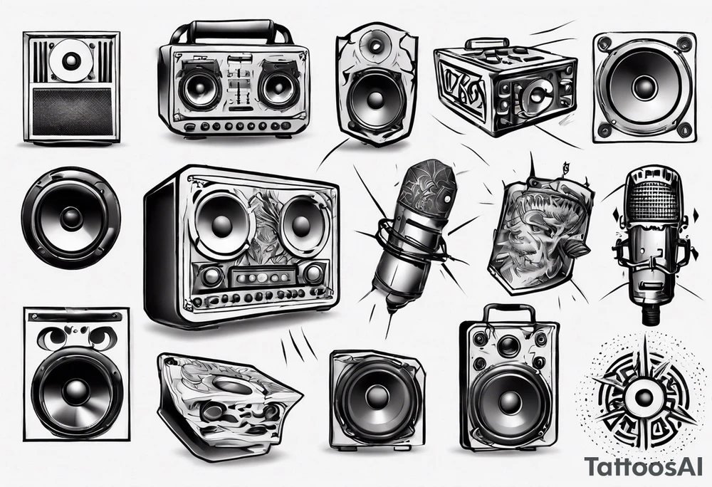 speaker, staff, dj tattoo idea