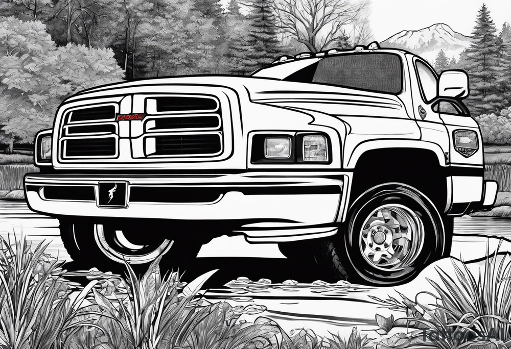 1996 dodge ram 1500 single cab short bed in front of pond tattoo idea