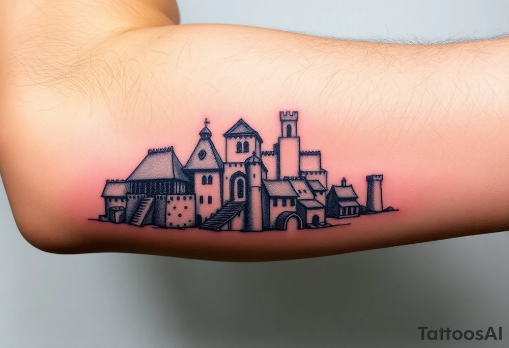 medieval woodcut scene tattoo idea