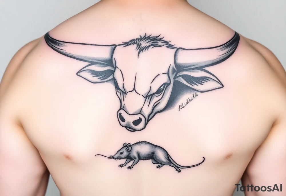 I want a tattoo with a bull with its horns down chasing a rat tattoo idea