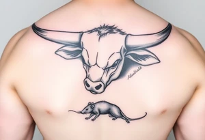 I want a tattoo with a bull with its horns down chasing a rat tattoo idea