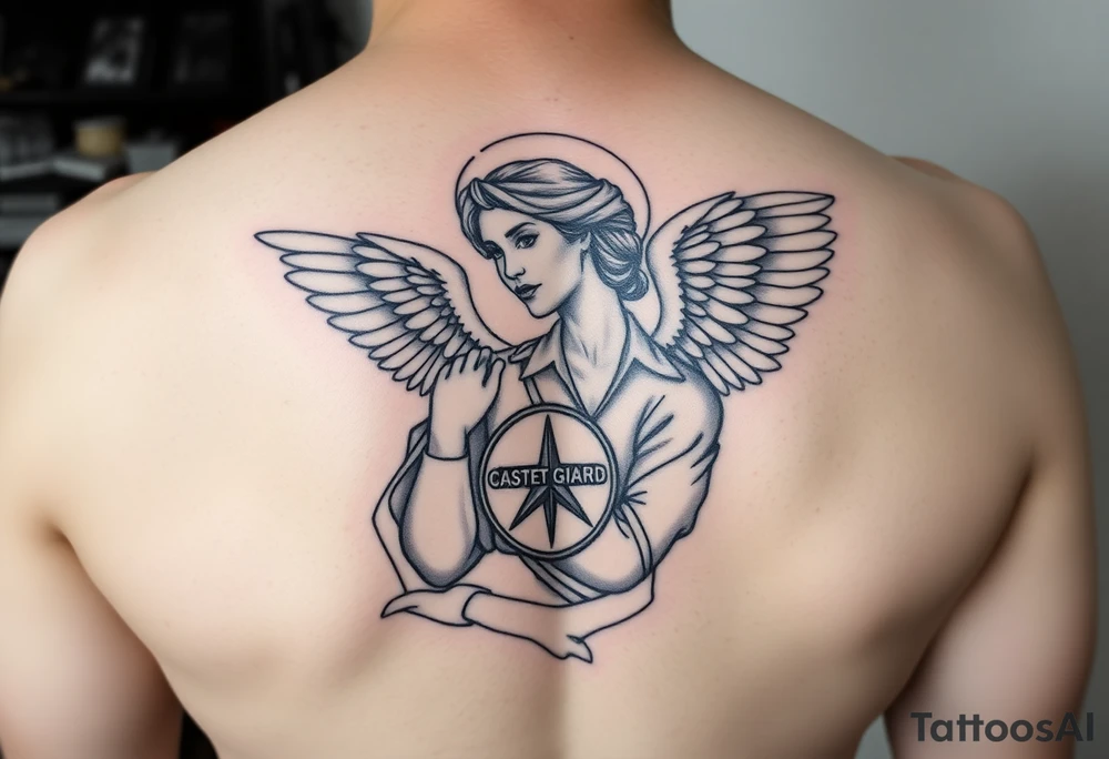 Female us coast guard officer carried by guardian angel tattoo idea