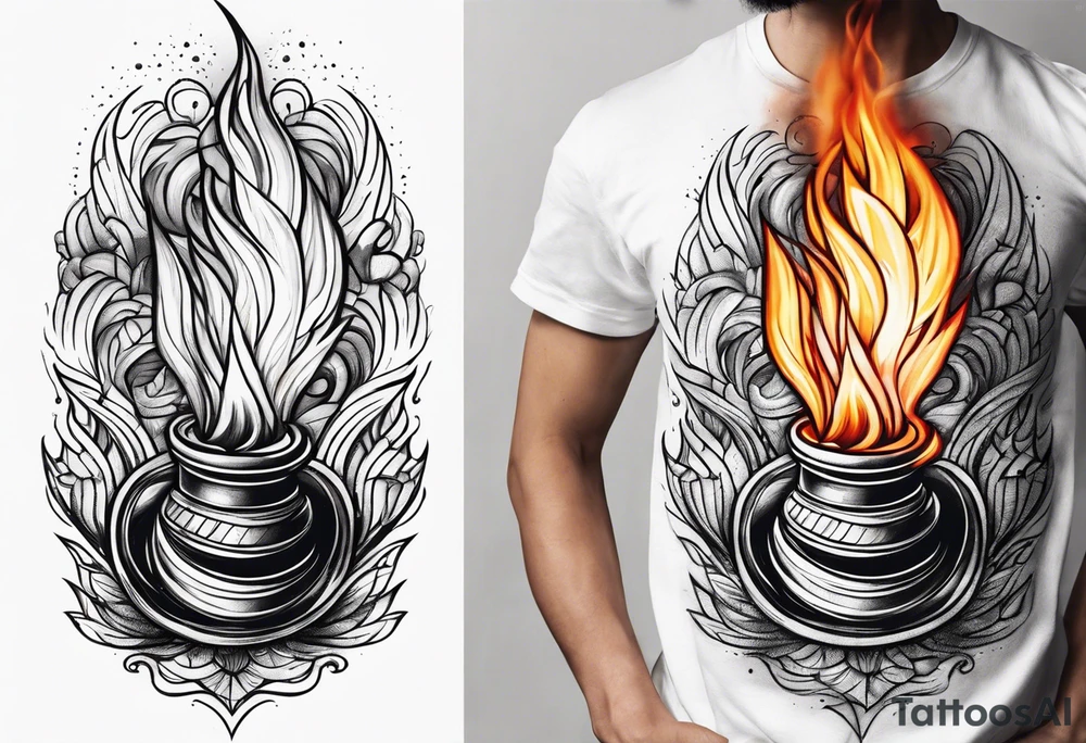 Burning torch turning into water tattoo idea