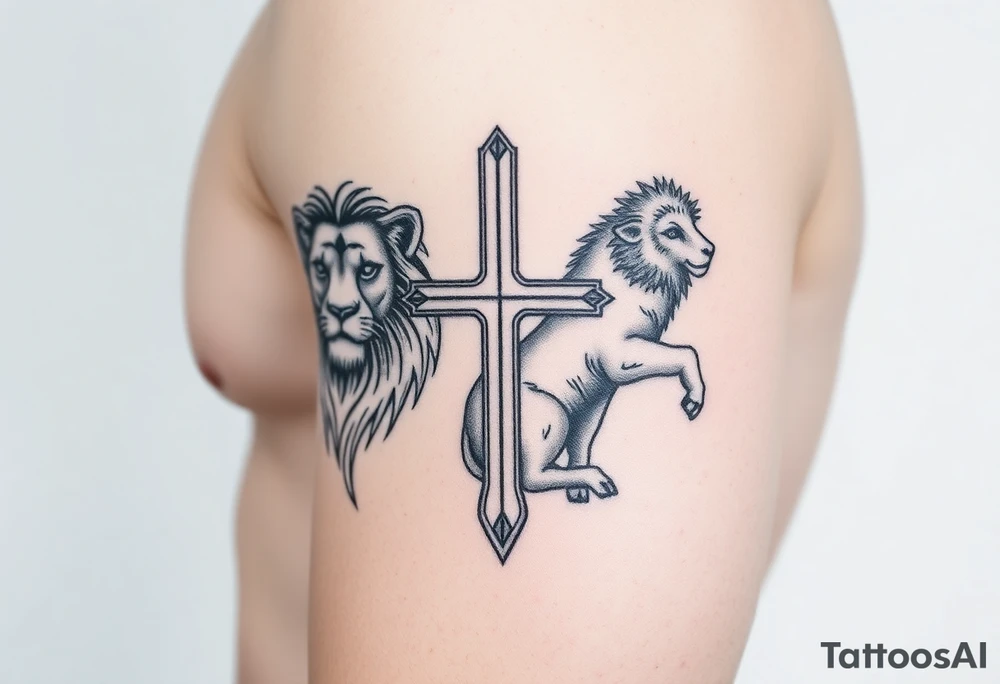cross lion and the lamb tattoo idea