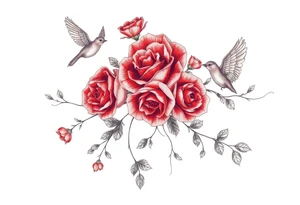 Vintage lace, red roses, red birds, vintage tattoo idea