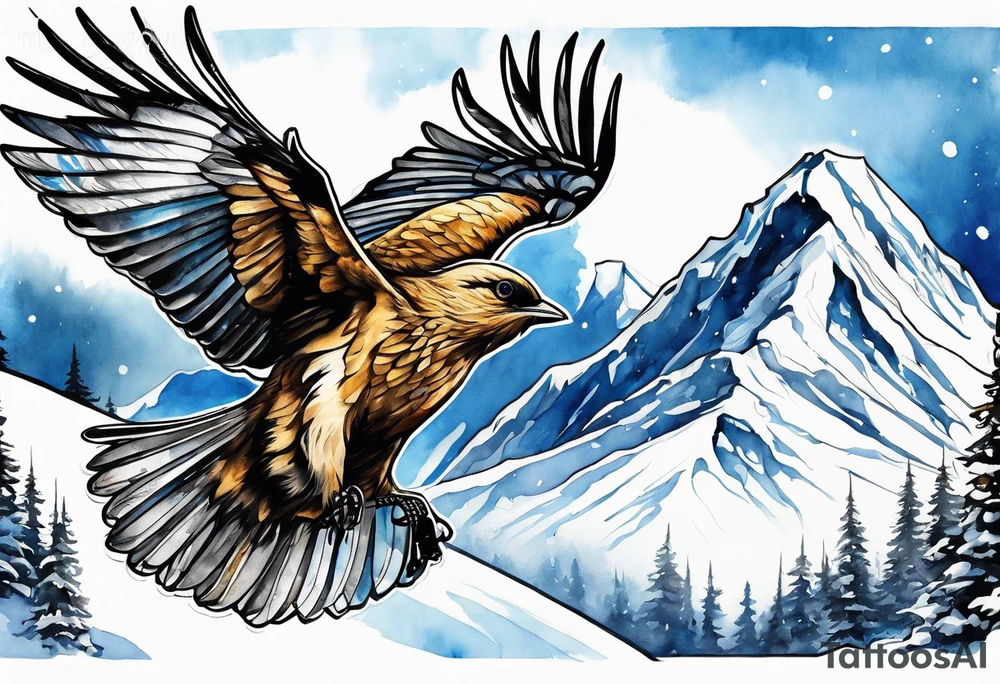 10 mile range, snowboarding, snow capped mountain, gold mining, blue bird sky tattoo idea