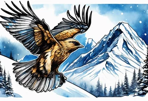 10 mile range, snowboarding, snow capped mountain, gold mining, blue bird sky tattoo idea