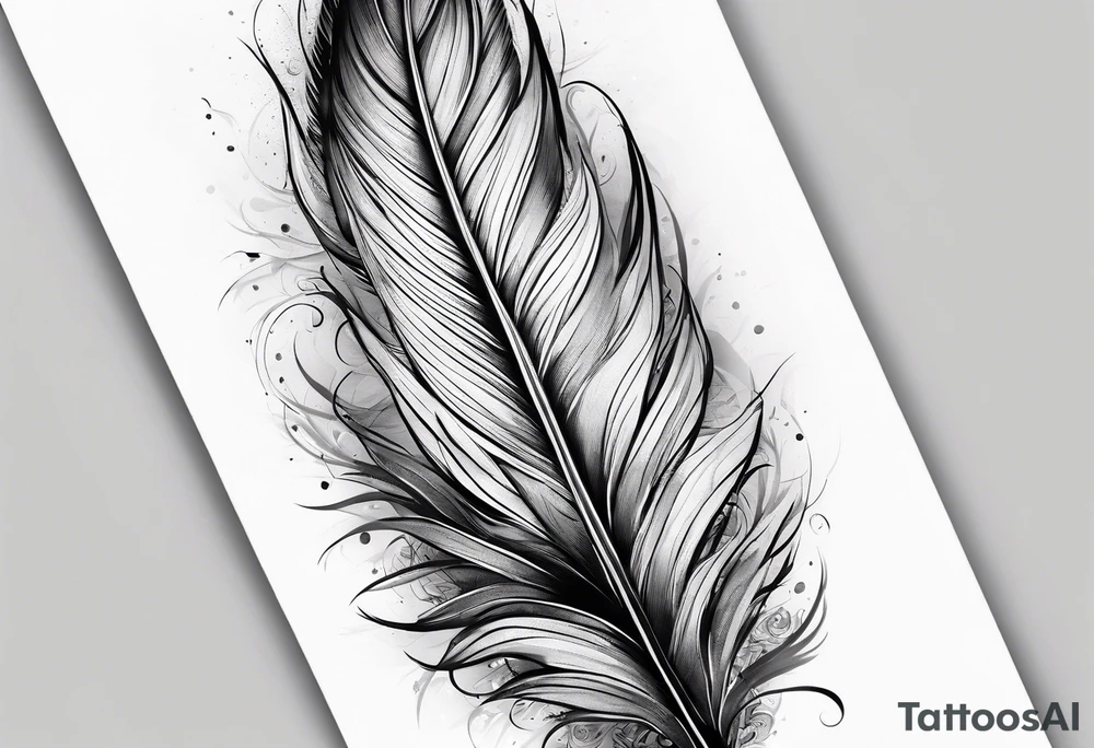 pen wrapped in feather tattoo idea
