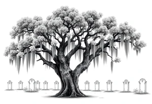 Laurel oak with Spanish moss in a cemetery tattoo idea