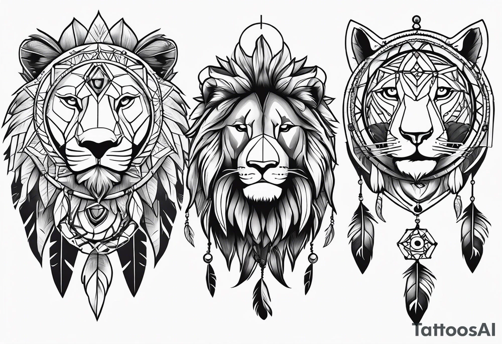 A native american dream catcher with a frog a lion and a bear on the inside tattoo idea