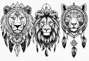 A native american dream catcher with a frog a lion and a bear on the inside tattoo idea