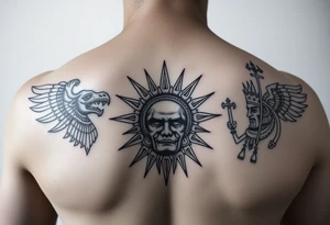 Curicaueri the sun god with purépecha line designs and Cuitzeo the war god tattoo idea