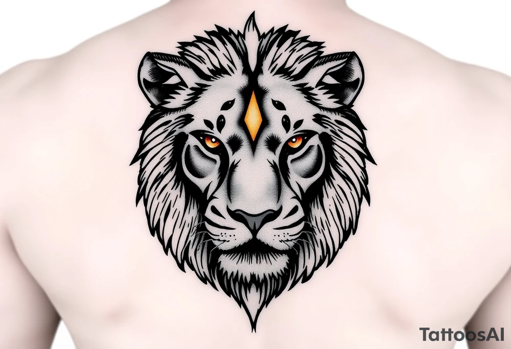 A lion with three golden eyes  one Inmiddle of forehead tattoo idea