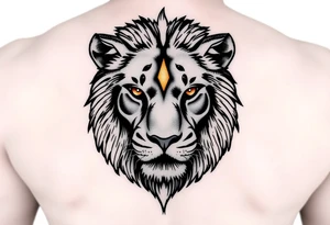 A lion with three golden eyes  one Inmiddle of forehead tattoo idea