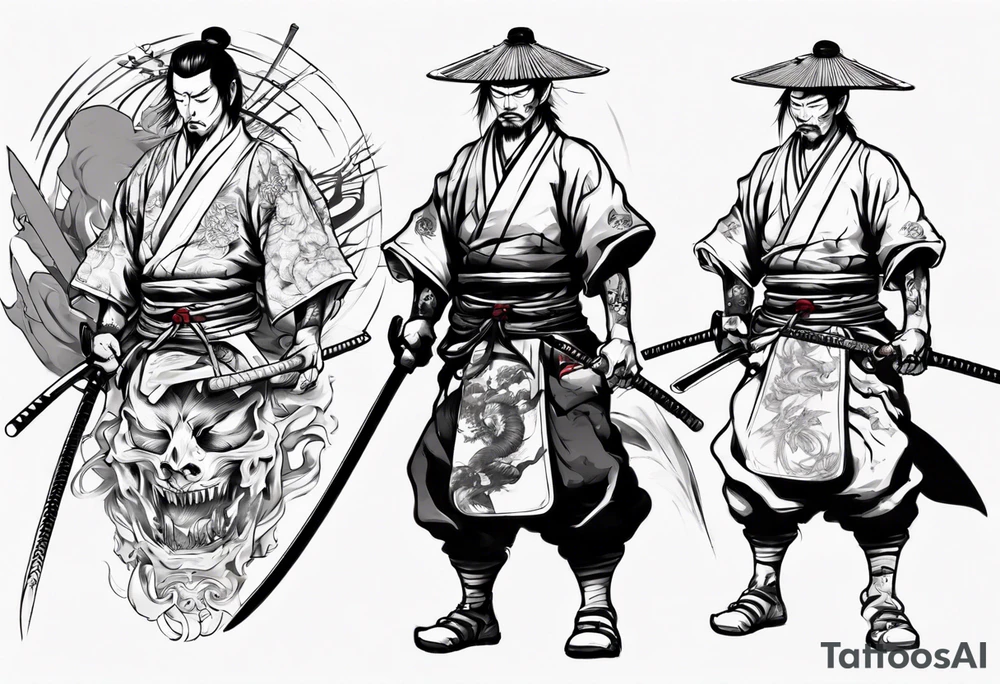 handsome samurai with a shadow of death tattoo idea