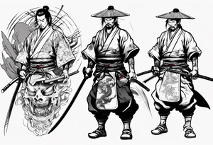handsome samurai with a shadow of death tattoo idea