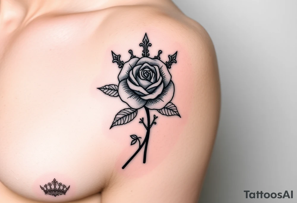orthodox crown rose palm tattoo idea