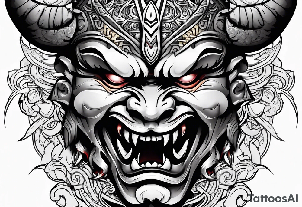 Protection against evil Oni mask tattoo idea