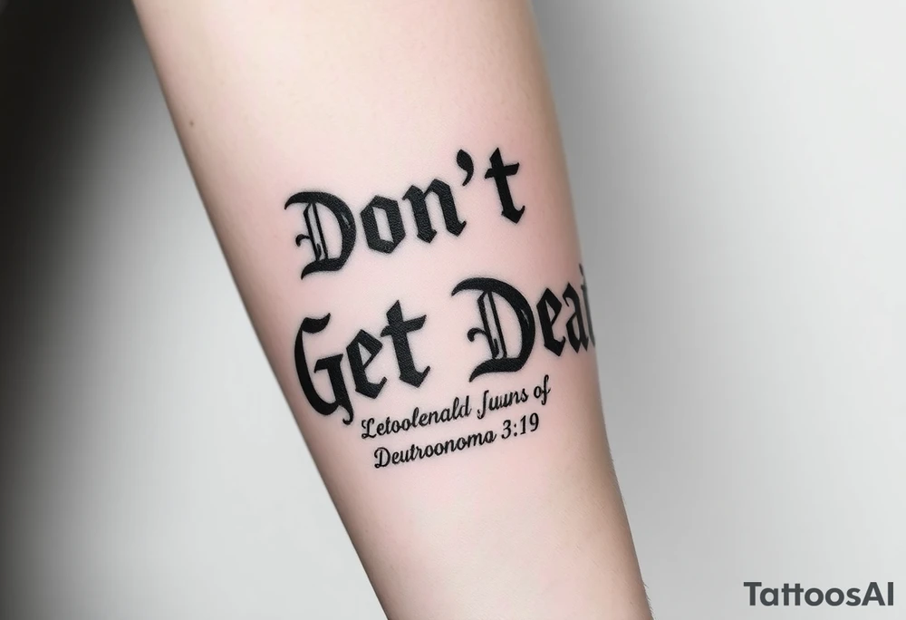 I want a cool design that includes the words “Don’t Get Dead” and includes the scripture reference Deuteronomy 30:19. tattoo idea